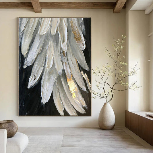 Gold - Accented White Feather Art for Bridal Suite & Luxury Bedroom DLZ0671