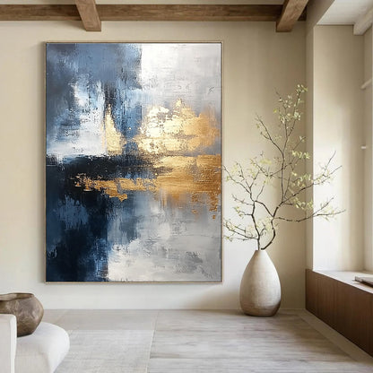 Blue and Gold Abstract for High - End Boutique & Art - Centric Dining Room STSC376
