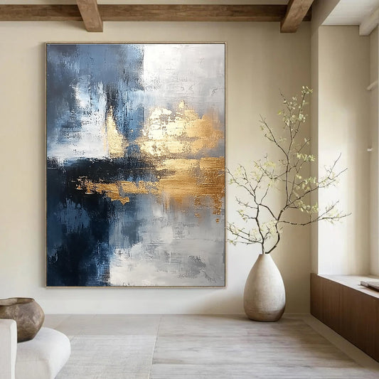 Blue and Gold Abstract for High - End Boutique & Art - Centric Dining Room STSC376