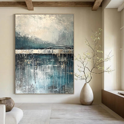 Gray and Blue Abstract Bridge for Rustic Home & Thoughtful Reading Nook STSC326