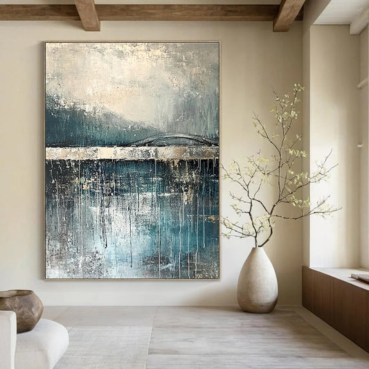 Gray and Blue Abstract Bridge for Rustic Home & Thoughtful Reading Nook STSC326
