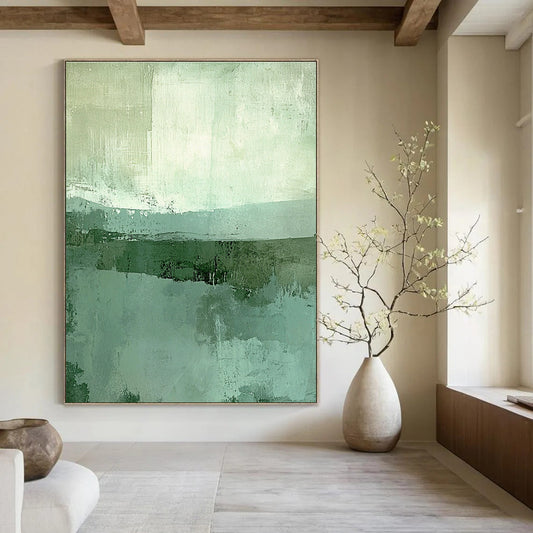 Textured Green & Teal Landscape Art for Eco - Friendly Home & Wellness Center STSC115
