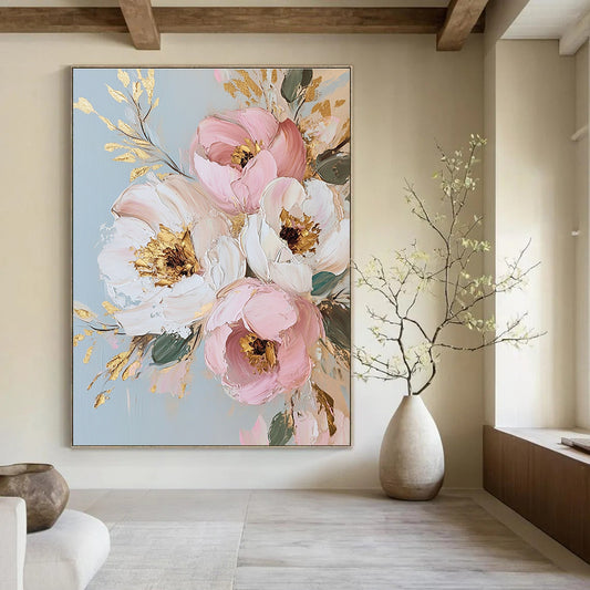 Floral Bouquet with Gold Accents Art for Luxury Home Dining Room & Elegant Bridal Suite STSC1375