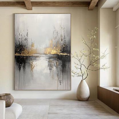 Grey and Gold River Abstract for Serene Home Library & Luxury Spa Retreat STSC396