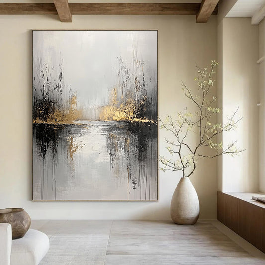 Grey and Gold River Abstract for Serene Home Library & Luxury Spa Retreat STSC396