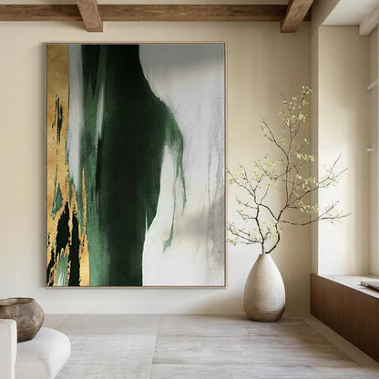 Gold - Green Abstract Flow Art for Upscale Restaurant & Art - Lovers’ Dining Room DLZ1485