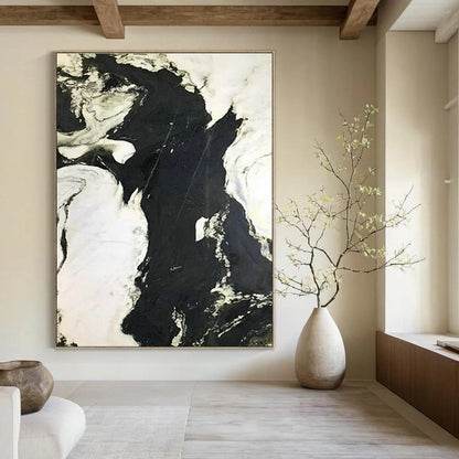 Black - White Marble - Patterned Abstract Art for Luxury Hotel Lobby & Modern Office DLZ1054