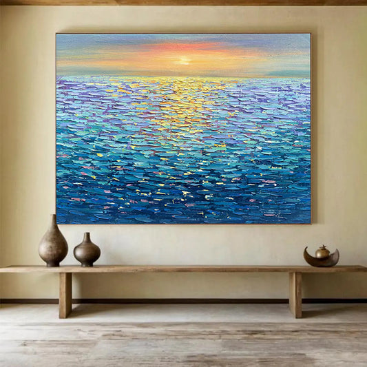 Colorful Sea Sunset Oil Painting for Nautical - Themed Restaurant Dining Walls DLZ3239