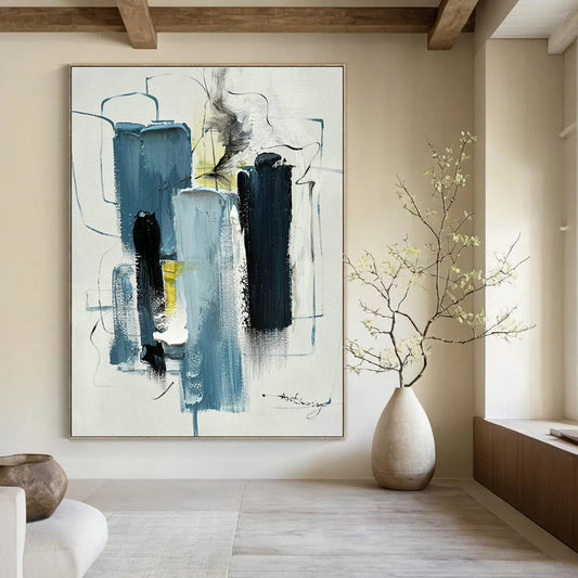 Blue, Black & White Abstract Art for Nautical - Themed Home Office & Minimalist Art Gallery DLZ0827