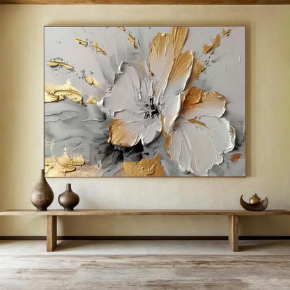 Gold - Accented Floral Relief Art for Luxe Living Room Statement DLZ3061