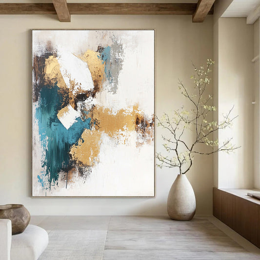 Gold and Teal Abstract Composition for Luxury Hotel Lobby & Contemporary Office STSC211