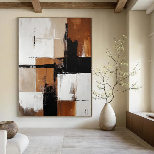 Brown and Black Geometric Abstract for Rustic - Modern Home & Art Gallery Foyer STSC415