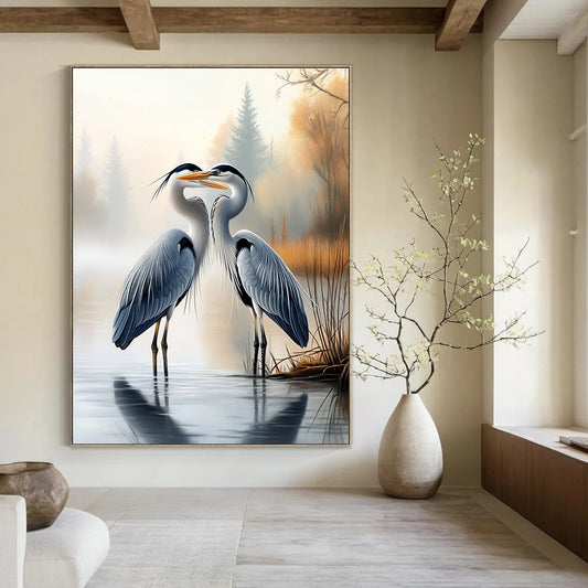Herons in Mist  Romantic Bird Art for Coastal Bedroom & Serene Home Reading Nook STSC1451