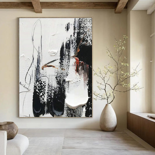 Black, White & Red Abstract Art for Modern Loft Living Room & Edgy Art Gallery DLZ0821
