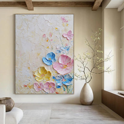 Pastel Textured Flowers Art for Shabby - Chic Nursery & Feminine - Inspired Living Room STSC1366