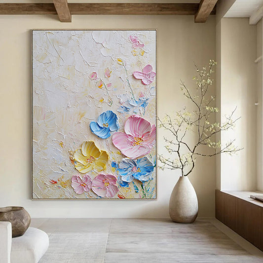 Pastel Textured Flowers Art for Shabby - Chic Nursery & Feminine - Inspired Living Room STSC1366