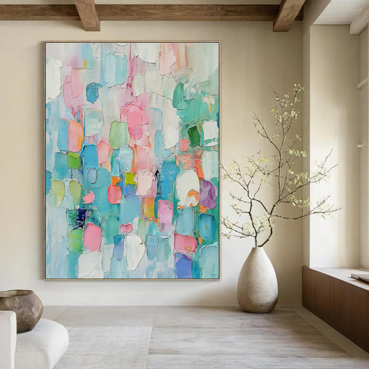 Pink - Blue Color Block Abstract Art for Creative Studio & Trendy Coffee Shop DLZ1004