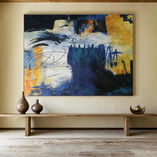Blue - Yellow Abstract Art for Industrial - Chic Café Lounge Walls DLZ3234