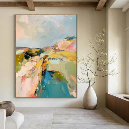 Colorful Abstract Landscape for Bohemian Home Living Room & Artistic Bed - and - Breakfast DLZ1574