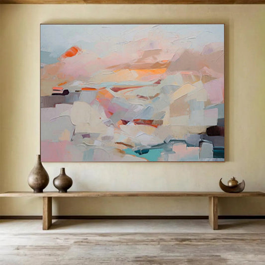 Soft Pink - Orange Abstract Art for Elegant Bedroom DLZ2794