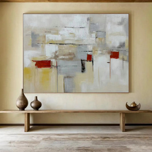 Gray - White - Red Abstract Art for Modern Corporate Meeting Rooms DLZ3134