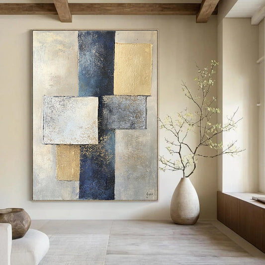 Geometric Gold & Blue Art for Dining Room & Hallway STSC715