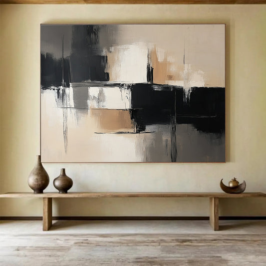 Black - Beige Geometric Abstract Art for Modern Office Lounge & Art Gallery SC229
