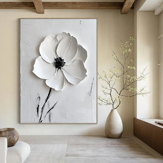 Single White Flower on White for Scandinavian - Style Bedroom & Calming Meditation Space STSC515