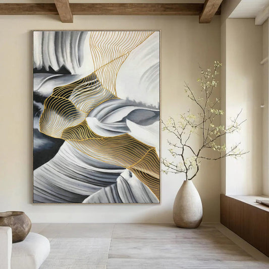 Gold - Line Landscape Abstract Art for Living Room & Foyer DLZ0541