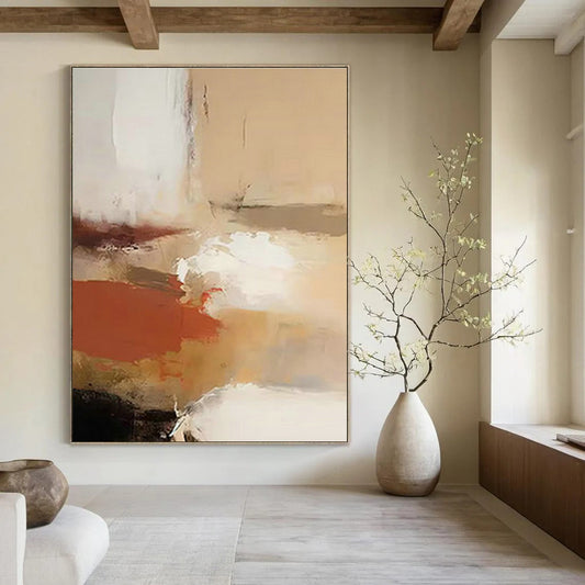 Beige - White - Red Abstract Art for Bedroom & Creative Studio DLZ1252