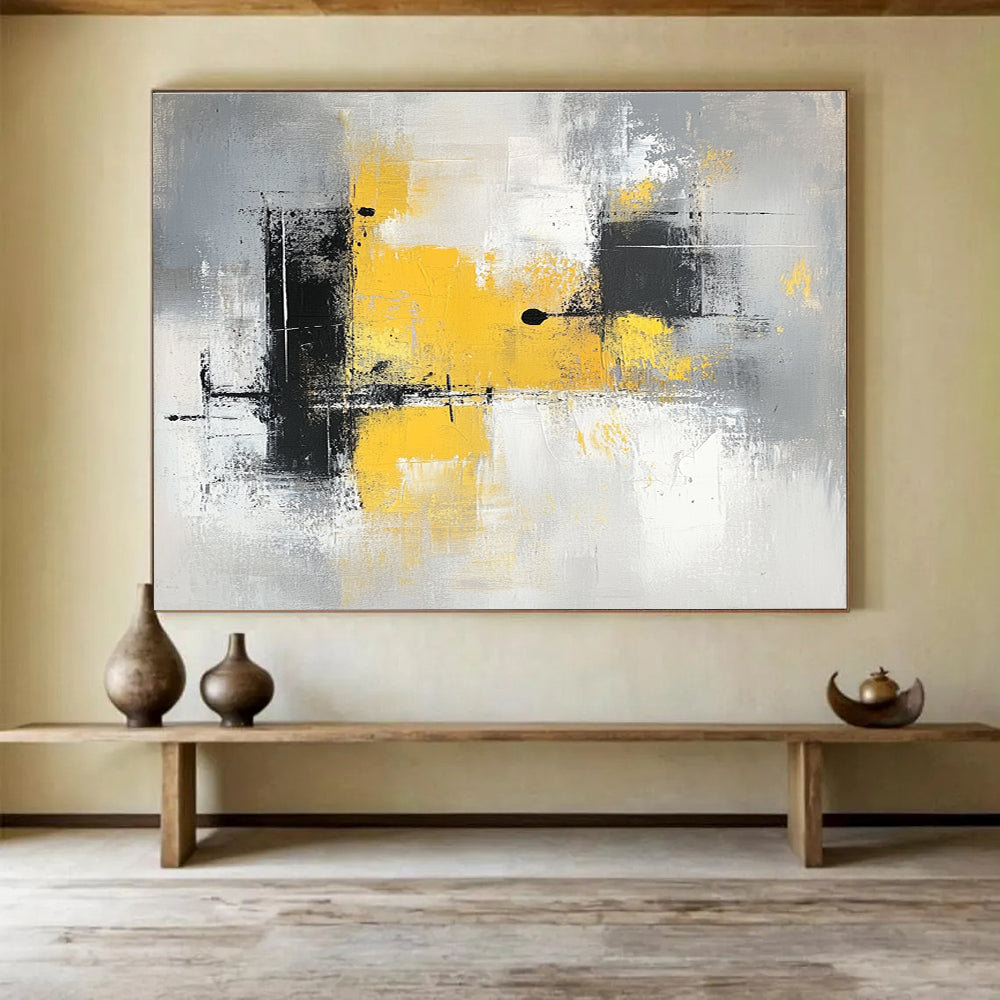 Yellow - Gray Abstract Strokes Art for Contemporary Office Lounge & Minimalist Home Gallery SC241