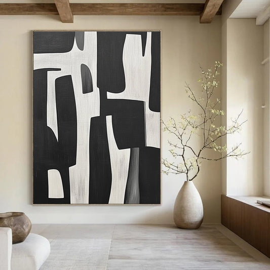 Black and White Geometric Abstract for Minimalist Office & Modern Entryway STSC328