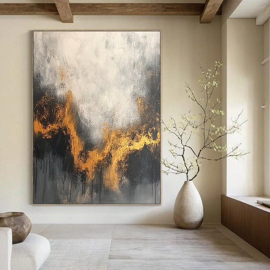 Grey and Gold Wavy Abstract for Art - Inspired Bedroom & Sophisticated Lounge STSC394