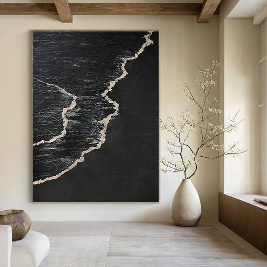 Black - Base Silver Wave Abstract for Avant - Garde Gallery & Nocturnal Music Venue DLZ0966