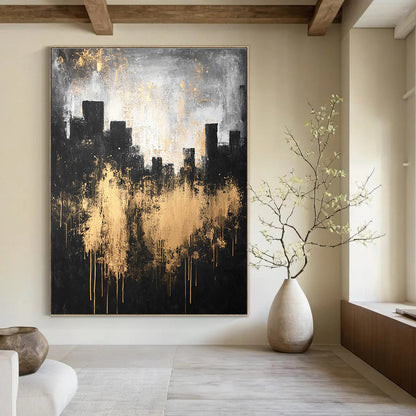 Gold - Splattered Cityscape for Sophisticated Dining Room & Art - Centric Lounge STSC216