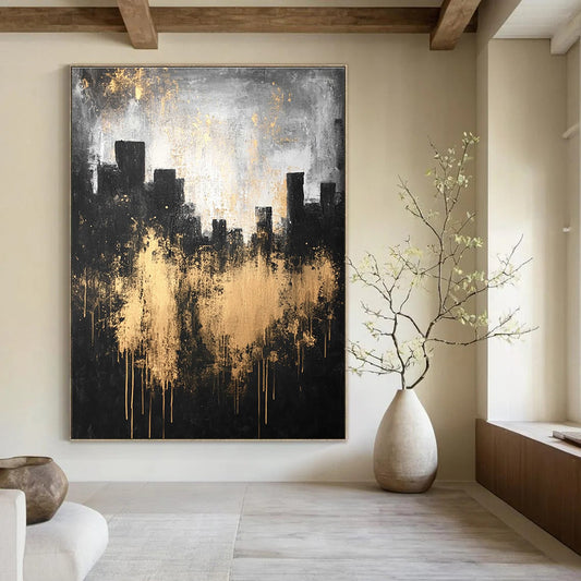 Gold - Splattered Cityscape for Sophisticated Dining Room & Art - Centric Lounge STSC216