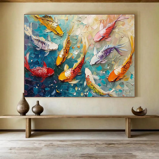 Textured Koi Fish Art for Prosperity - Themed Asian Restaurants DLZ3089