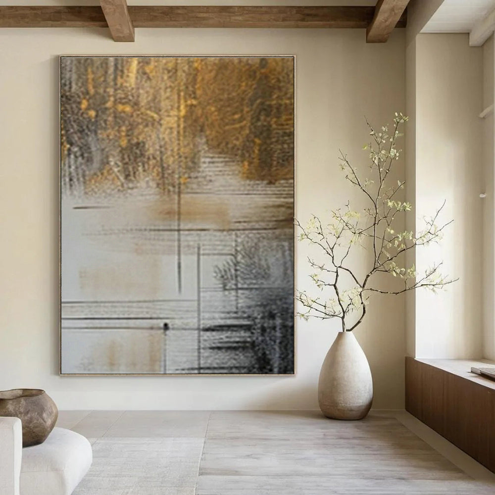 Gold - Brown Line - Geometric Abstract Art for Luxury Hotel Lobby & High - End Jewelry Store DLZ0987