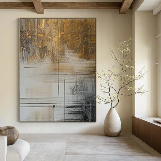 Gold - Brown Line - Geometric Abstract Art for Luxury Hotel Lobby & High - End Jewelry Store DLZ0987