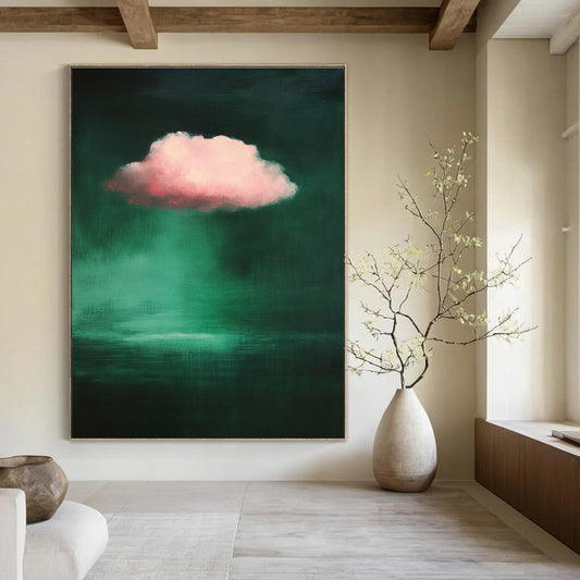 Pink Cloud Over Green Art for Bohemian - Style Bedroom & Nature - Inspired Meditation Space STSC1402