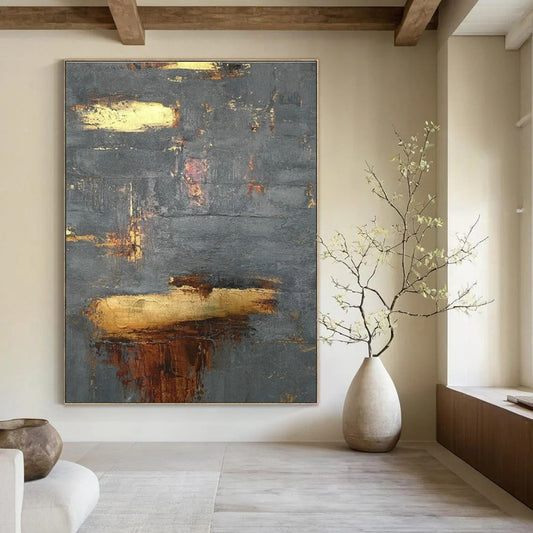Gray - Gold Textured Abstract Art for Boutique Hotel Room & Corporate Executive Office DLZ0635