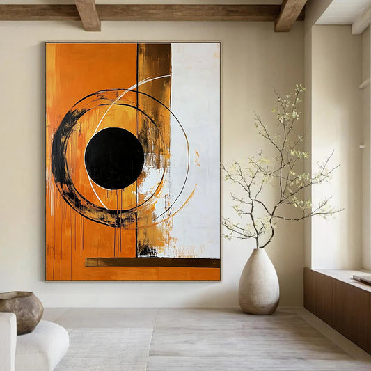 Orange and Black Circular Abstraction Art for Industrial - Style Loft & Modern Art Pop - Up STSC1354