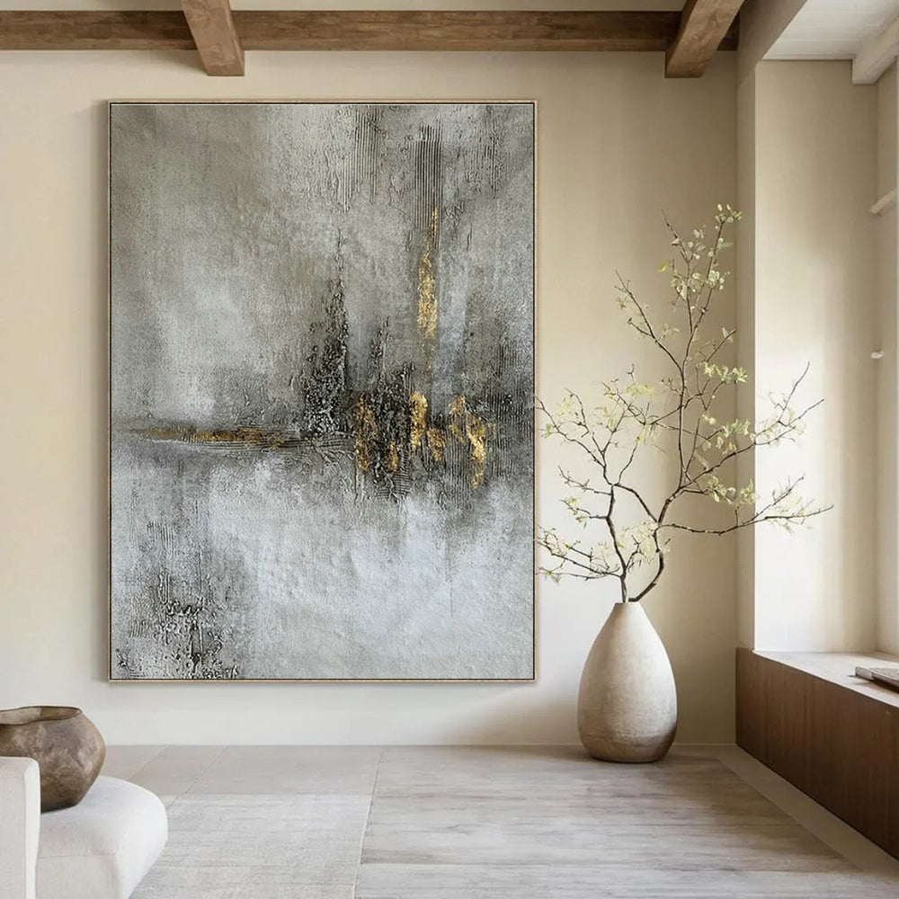 Gold - Gray Textured Abstract Art for Luxury Hotel Lobby & High - End Art Gallery DLZ1790