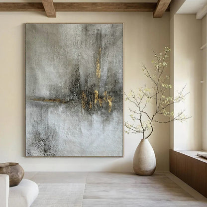 Gold - Gray Textured Abstract Art for Luxury Hotel Lobby & High - End Art Gallery DLZ1790