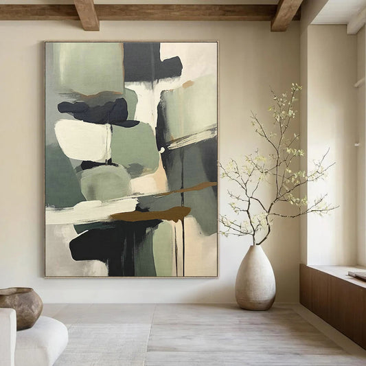 Gray - Green Geometric Abstract Art for Scandinavian - Style Home & Contemporary Art Studio DLZ1628