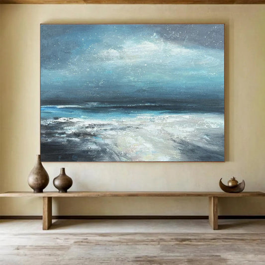 Blue - Tone Starry Sea Oil Painting for Coastal - Inspired Bedrooms DLZ2495