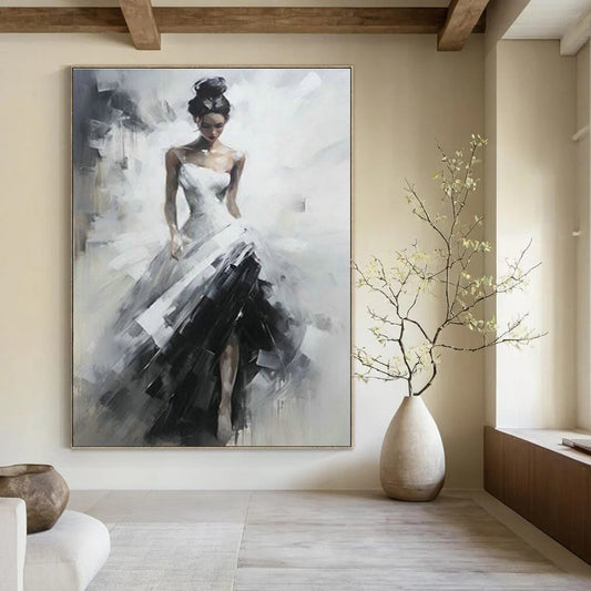Woman in White and Black Dress Art for Romantic Home Bedroom & Fashion - Forward Boutique DLZ1547