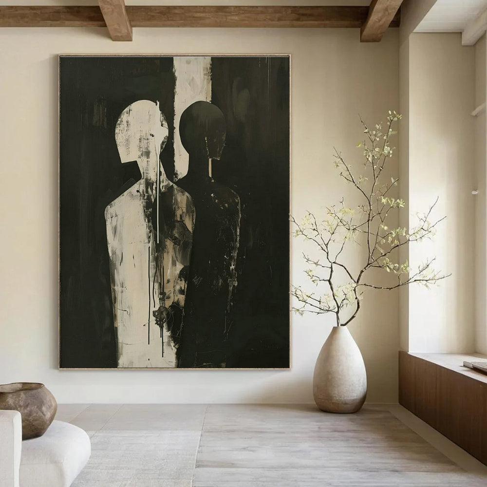 Black - White Double Figure Abstract Art for Modern Theater Lobby & Art - Themed Bar DLZ1828