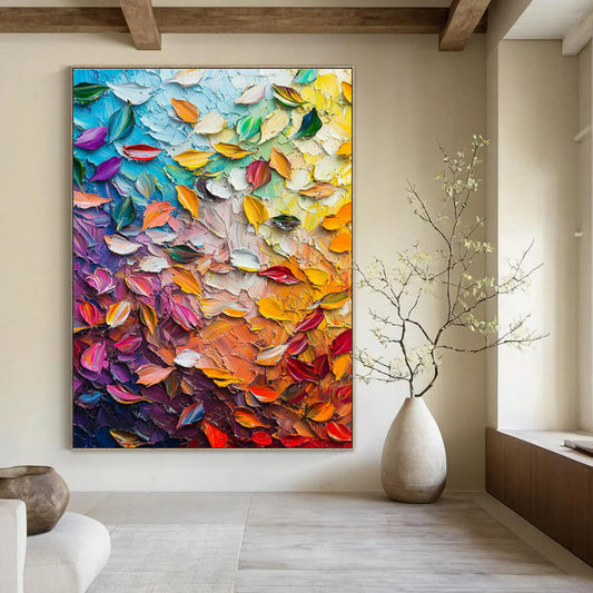 Colorful Leaf Palette Knife Art for Art Studio & Vibrant Café DLZ0736
