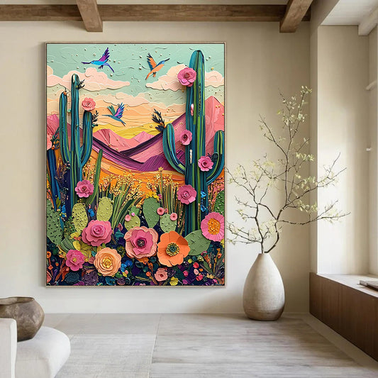 Colorful Desert Cactus Art for Southwest - Themed Boutique & Eclectic Home Entryway STSC1426